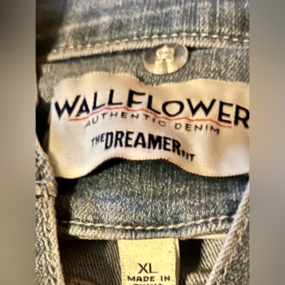 Wallflower Authentic Denim Top, with Built-in Flannel Hood, Size XL - Picture 5 of 9